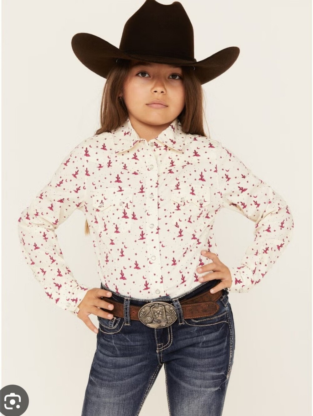 Shyanne Cream Western Pearl Snap Shirt with Red Cactus Print